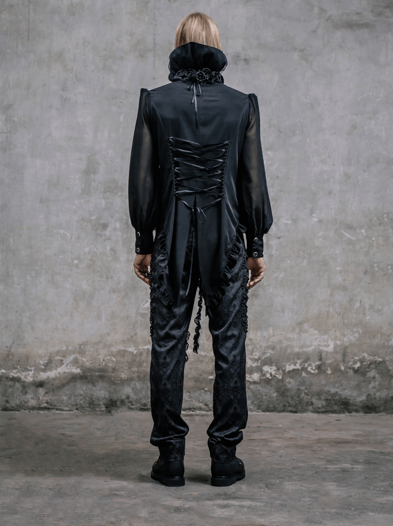Gothic Black Silk Men's High Waist Trousers / Steampunk Fashion Pants - HARD'N'HEAVY