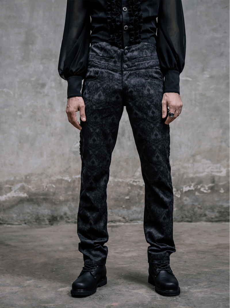 Gothic Black Silk Men's High Waist Trousers / Steampunk Fashion Pants - HARD'N'HEAVY