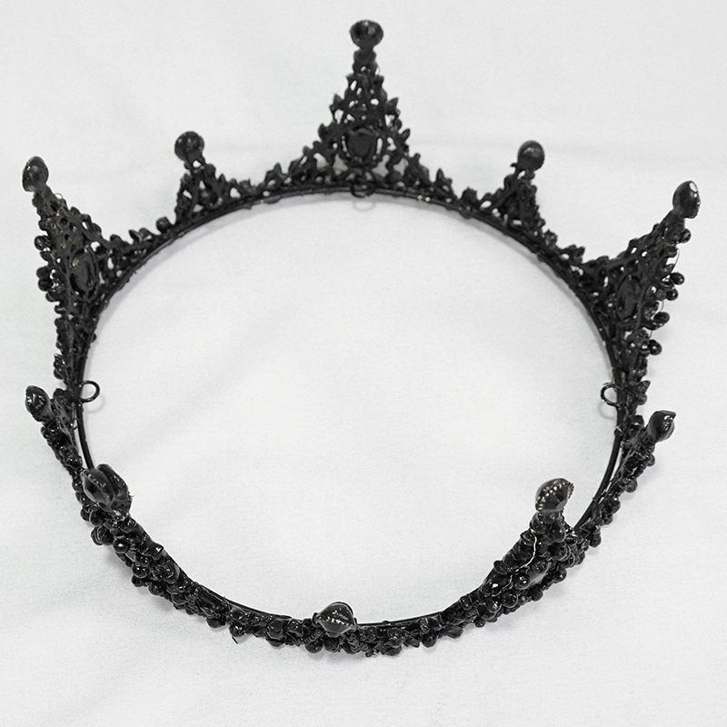 Gothic black stone studded tiara, vintage crown accessory for women, perfect for gothic outfits and formal occasions.