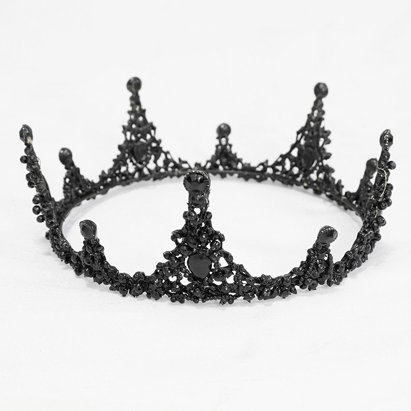 Elegant gothic black stone studded tiara, perfect vintage accessory for women's hair styles.