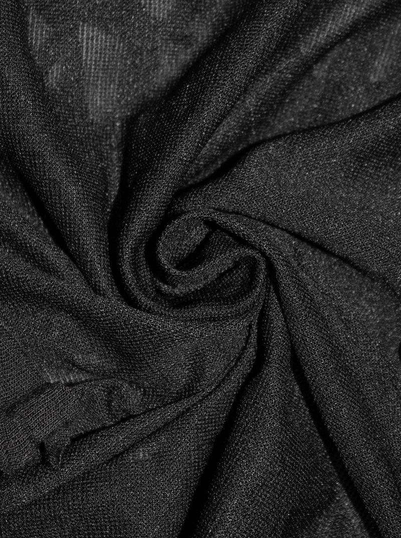 Close-up of soft black fabric showcasing texture for gothic style men's t-shirt.