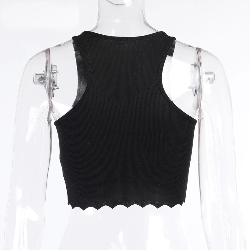 Gothic Black Tank Top for Women / Sleeveless Skinny Crop Top with Print - HARD'N'HEAVY