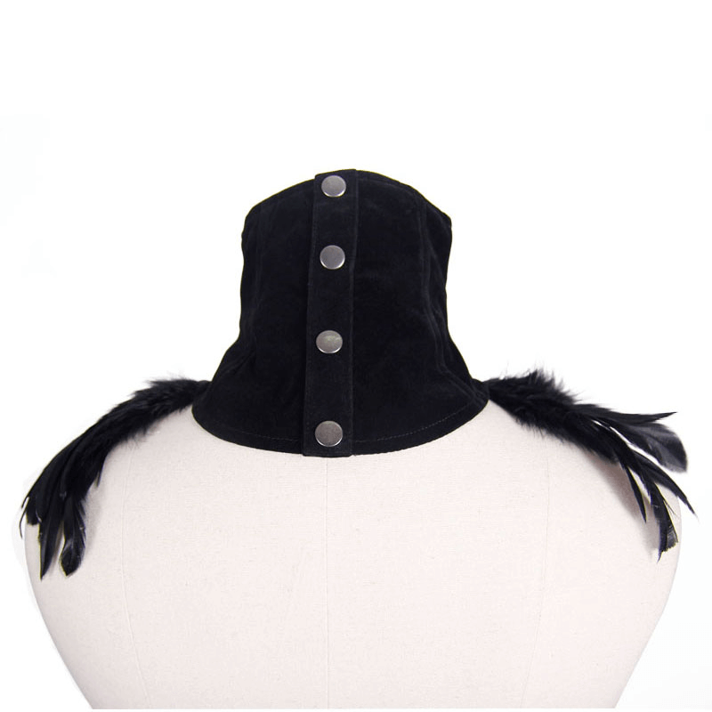 Gothic Black Velvet Lace Feather Choker Collar / Elegant Vintage Style Velvet Collar with Fastening