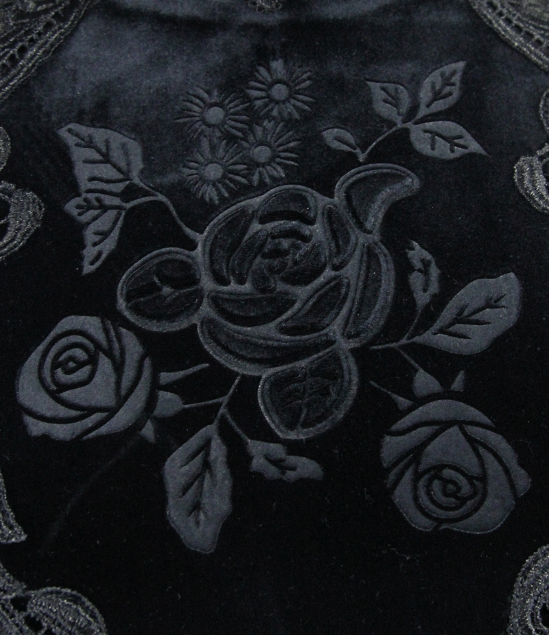 Gothic Black Velvet Top with Embroidery / Long Mesh Sleeve Top With Rose Buttons - HARD'N'HEAVY