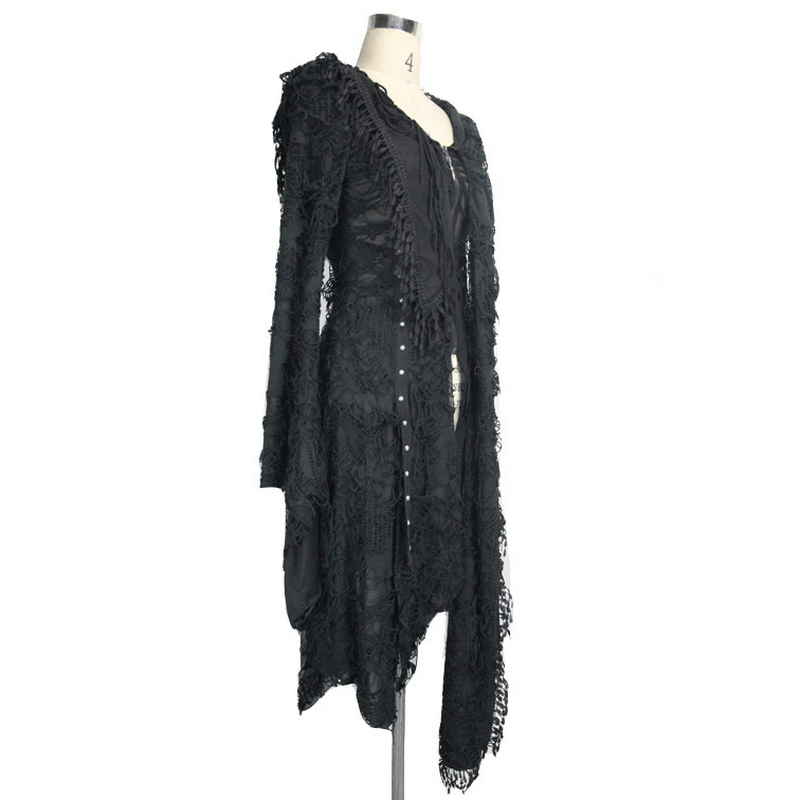 Gothic black women's bat wing sleeve hood coat, perfect for steampunk fashion lovers. Long and stylish design with unique details.