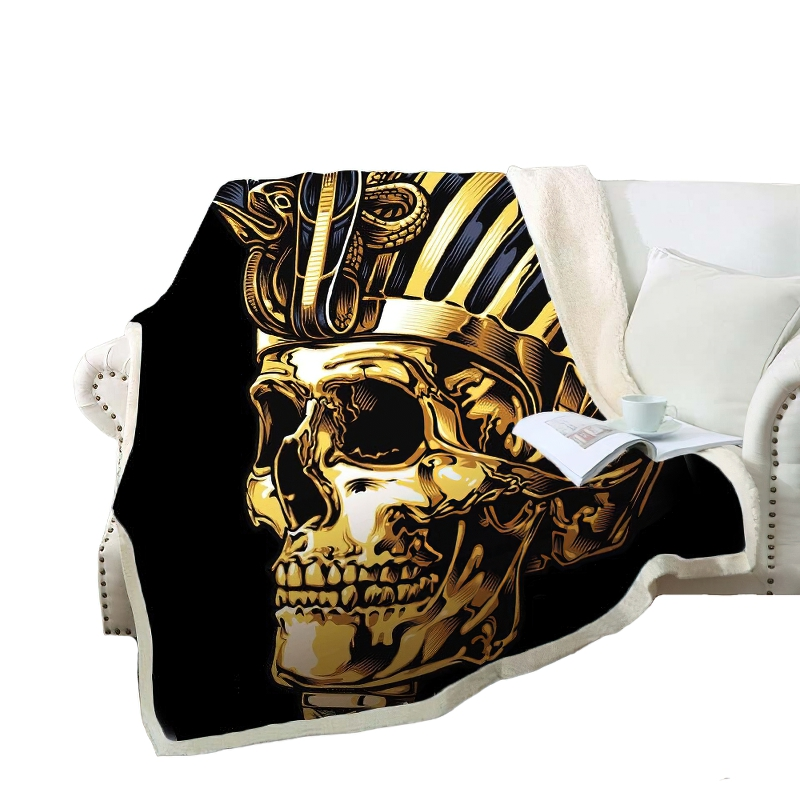 Gothic Blanket with Printed Skull Pharaoh / Mystic Blanket of Sherpa - HARD'N'HEAVY