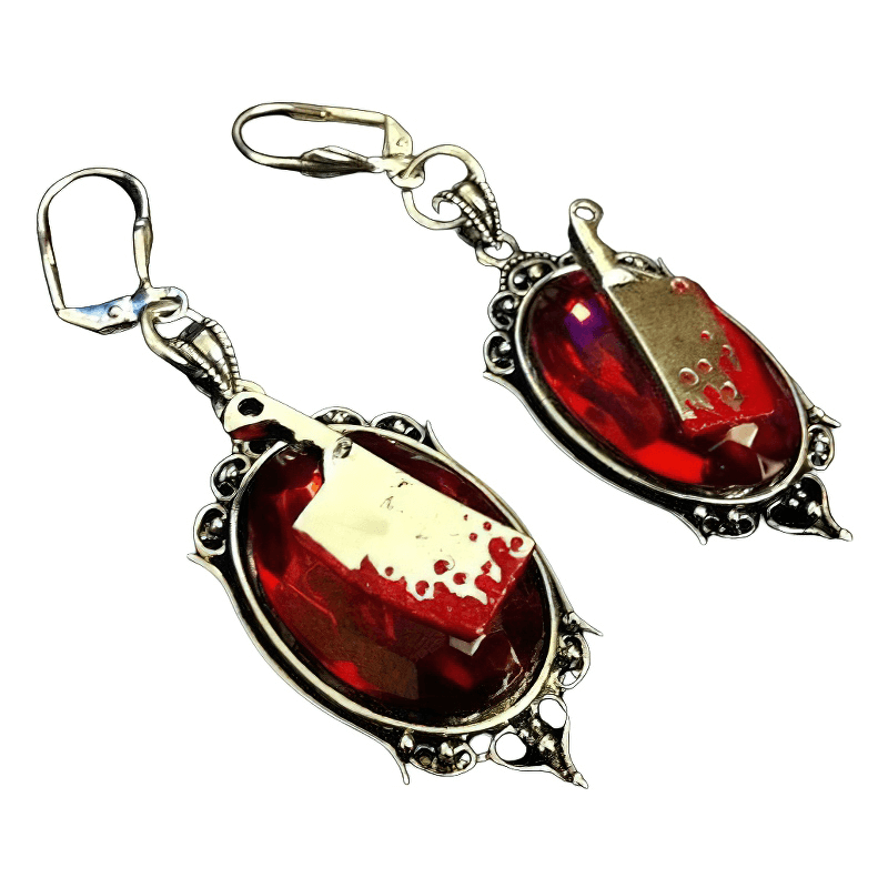 Gothic Bloody Meat Cleaver Earrings with red stone for stylish women, perfect for enhancing gothic outfits.