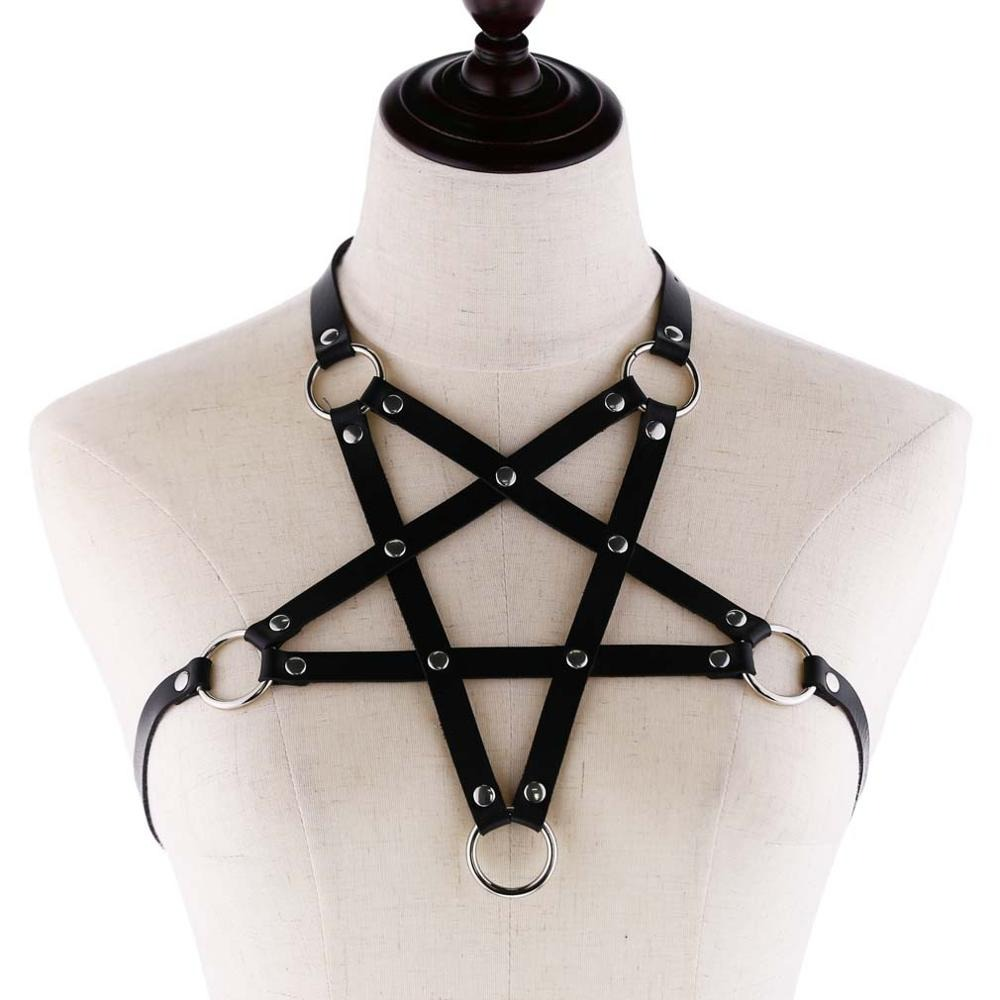 Gothic leather body harness / Chain bra top for Women / Punk fashion  Festival Accessories