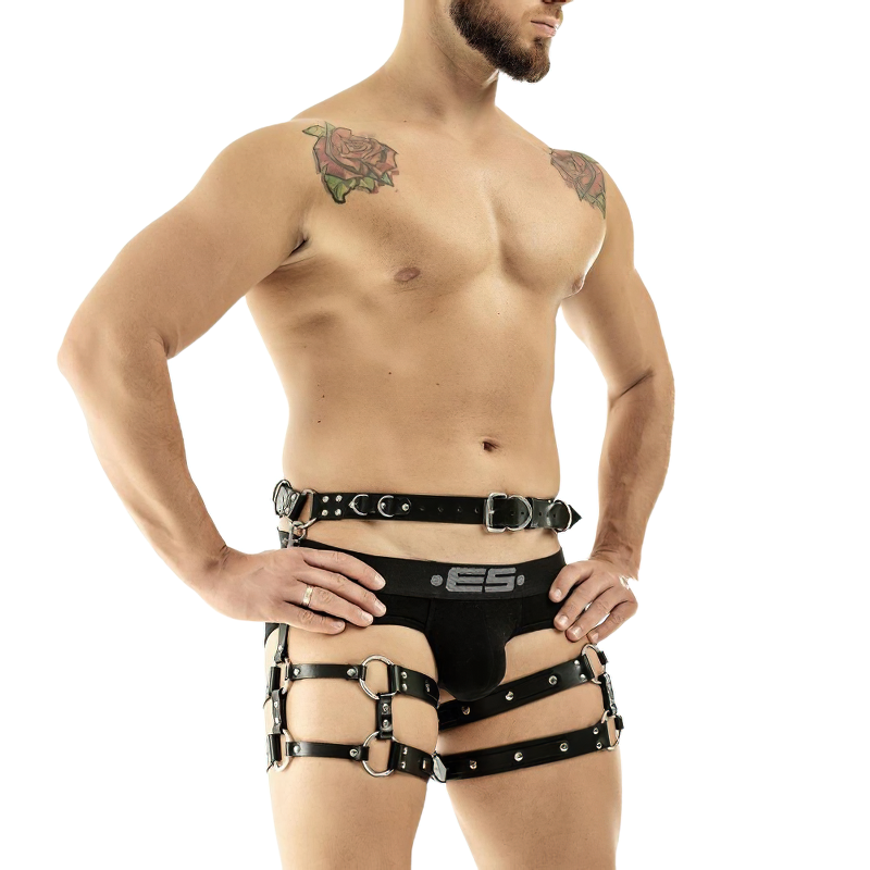 Gothic Body Harness Belt Of Faux Leather For Men / Male Garter Straps / Exotic Accessories - HARD'N'HEAVY