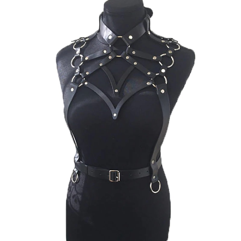Gothic Body Harness for Women in Black Colour / Leather Bdsm Garter Belt - HARD'N'HEAVY