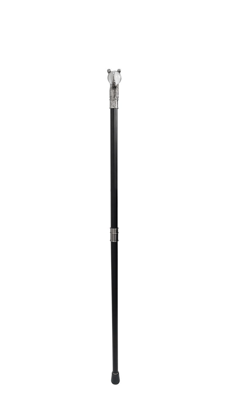 Gothic cane featuring a dragon claw handle and glass ball, perfect accessory for men and women.