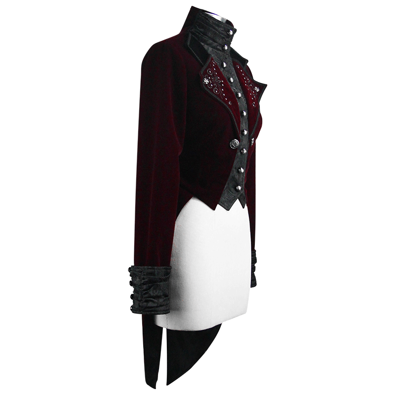 Gothic Coat with Pattern on Collar / Vintage Red Tailcoat for Women - HARD'N'HEAVY