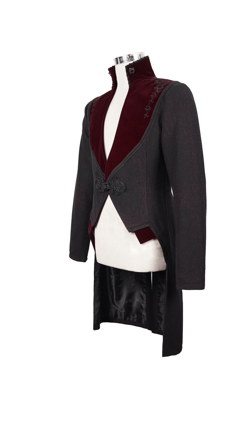 Gothic Contrast Color Jacquard Swallow-tailed Coat / Men's Stand Collar Coats - HARD'N'HEAVY