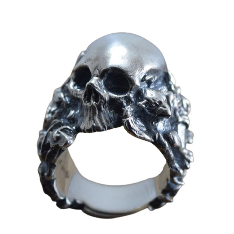Gothic Cool Ring with Skeleton / Stainless Steel Guitar Flower Skull Ring - HARD'N'HEAVY