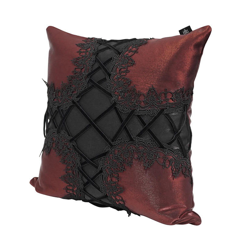Gothic Cross-shaped Wine Red Pillow With Lace / Comfortable Pillow with Decorative Lacing - HARD'N'HEAVY