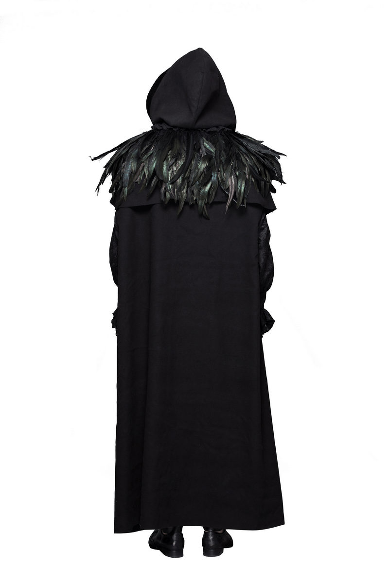 Unisex Gothic crow feather shoulder accessory cape in steampunk style, showcasing a stylish back view.