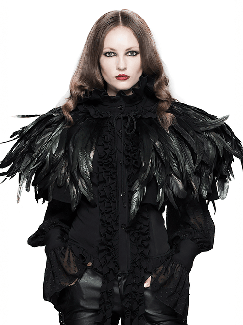 Gothic Crow Feather Shoulder Accessory / Unisex Steampunk Drawstring Cape