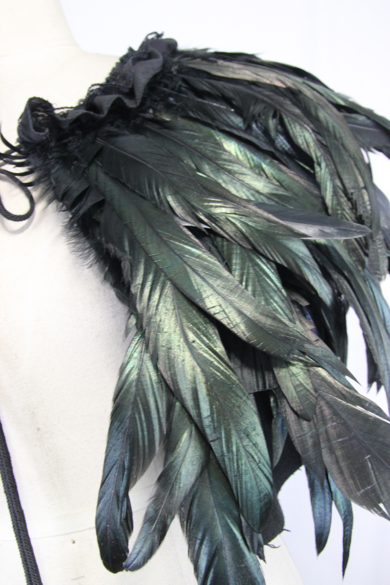 Gothic Crow Feather Shoulder Cloak / Unisex Steampunk Drawstring Cape
