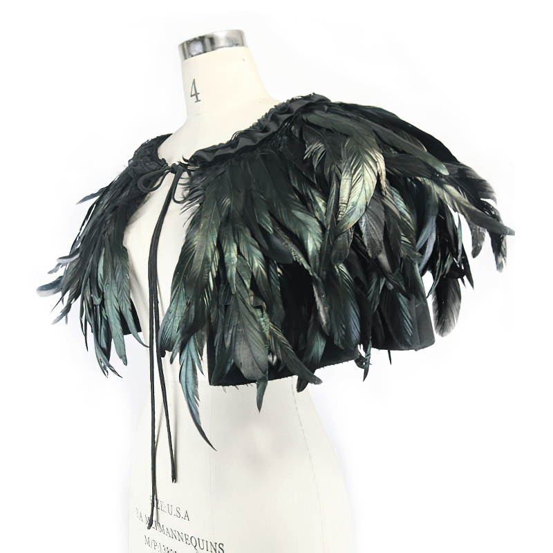 Unisex Gothic crow feather shoulder accessory in stylish steampunk design.