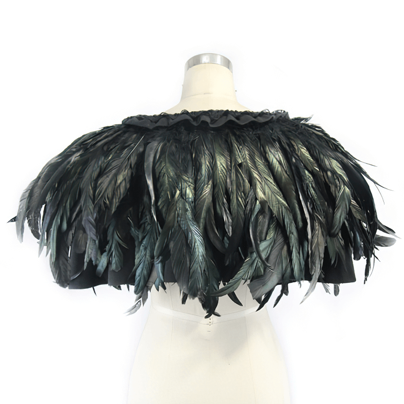 Gothic crow feather shoulder accessory in steampunk style, perfect for any unisex wardrobe.
