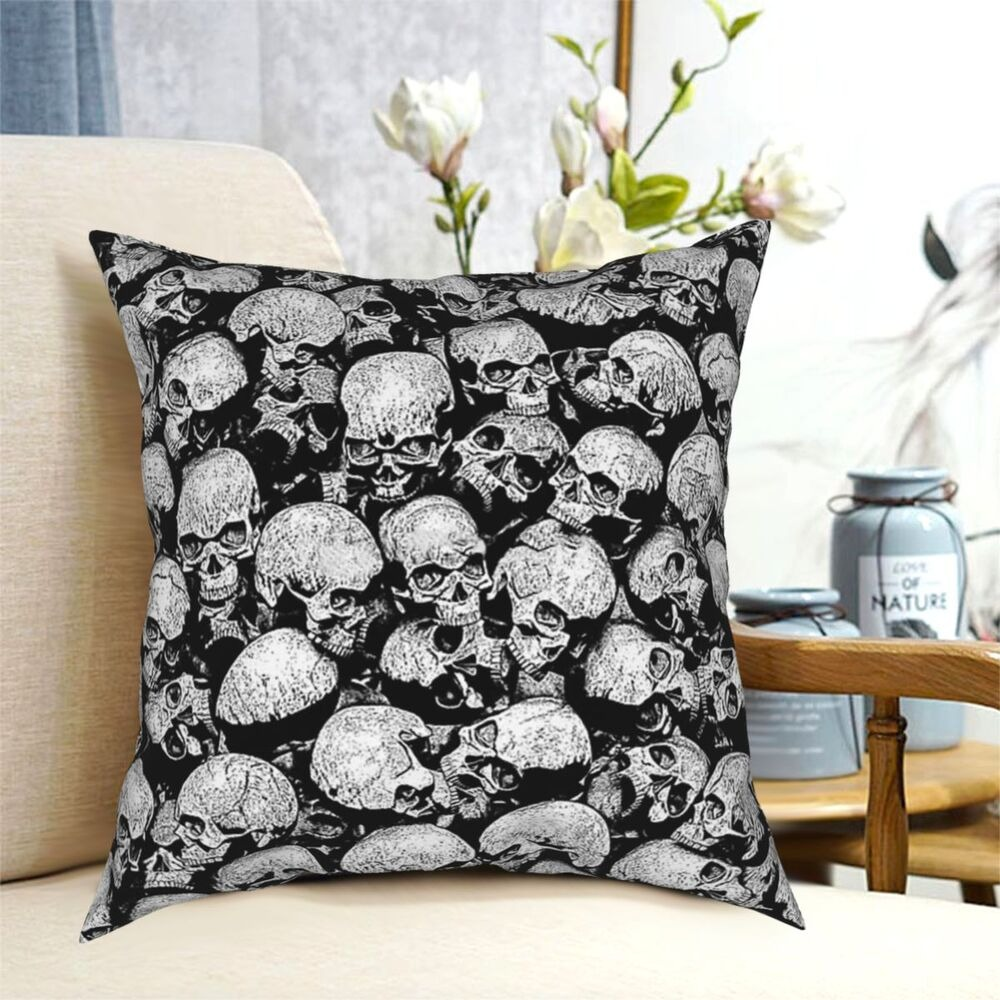Gothic decorative pillow cover featuring a striking skull print, perfect for stylish home decor.
