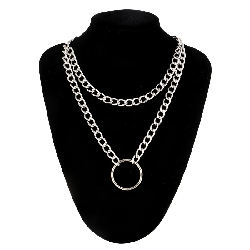Gothic Double Layer Chain Necklace / Women's Choker Collar with Circle - HARD'N'HEAVY