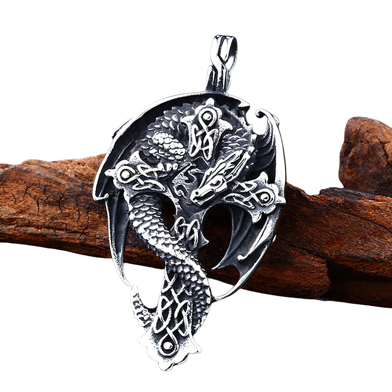 Gothic Dragon On The Cross Design Steel Pendant / Unisex Stylish Stainless Steel Necklace - HARD'N'HEAVY