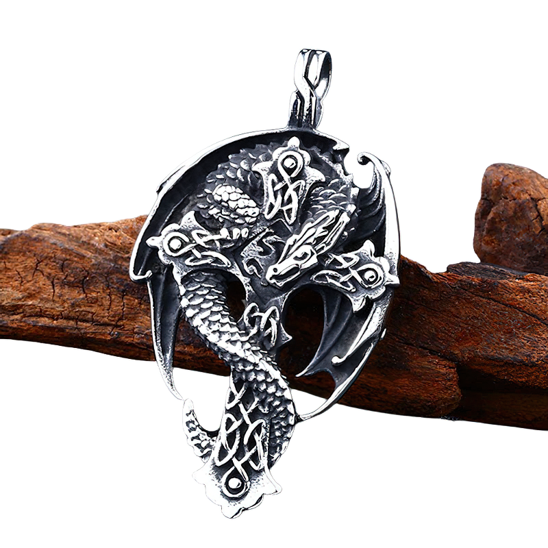 Gothic stainless steel pendant featuring a dragon on a cross design, perfect for unisex style.