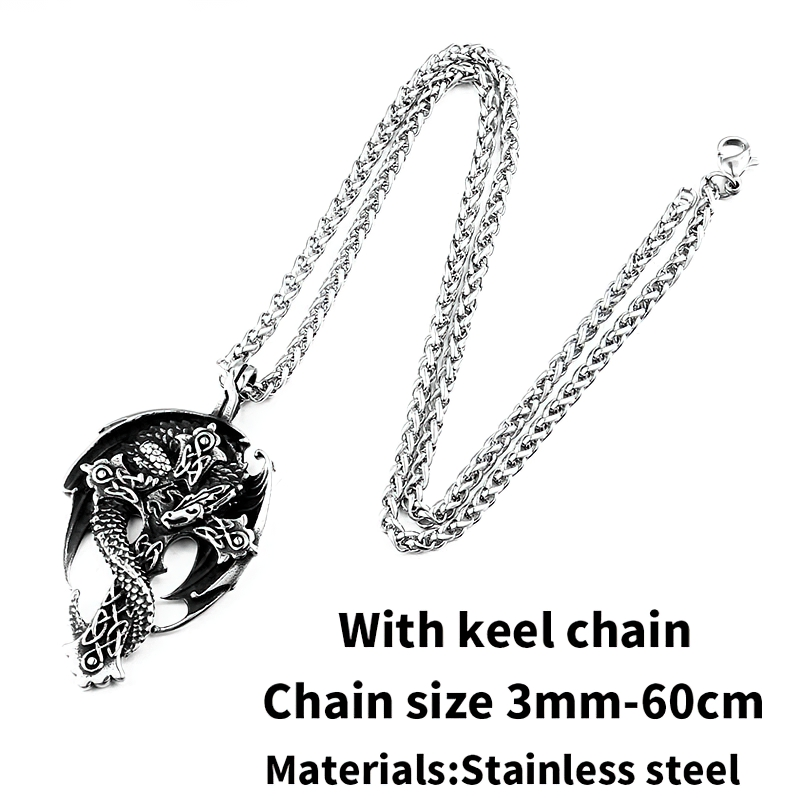 Gothic dragon on the cross stainless steel pendant with keel chain, perfect unisex stylish accessory.