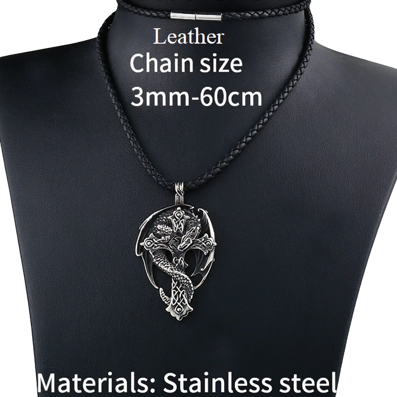 Gothic Dragon On The Cross Design Steel Pendant / Unisex Stylish Stainless Steel Necklace - HARD'N'HEAVY