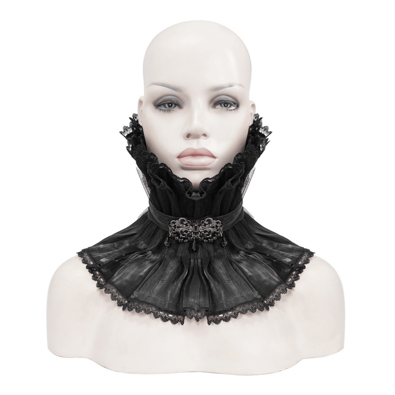 Gothic Drape Mesh Neckwear With Brooch / Unisex Lace High Collar in Punk Style - HARD'N'HEAVY