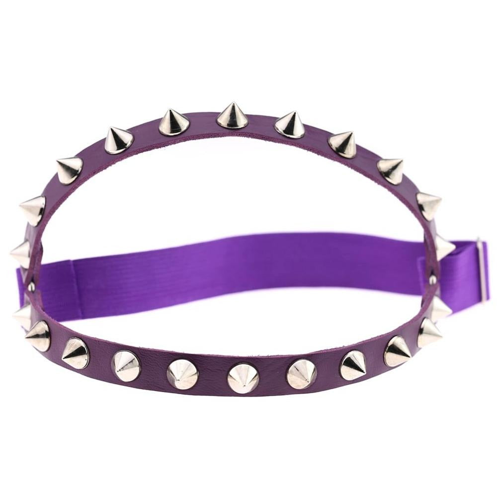 Gothic elastic garter belt with spikes, perfect for cosplay in vibrant purple, stylish knee accessory for all genders.