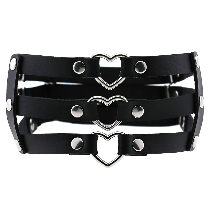 Gothic Elastic Leg Ring Harness with Metal Heart / Women's Synthetic Leather Harness - HARD'N'HEAVY