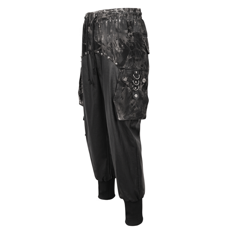 Gothic Elastic Waistband Splice Jogger Pants / Punk Rivets Loose Trousers for Men - HARD'N'HEAVY