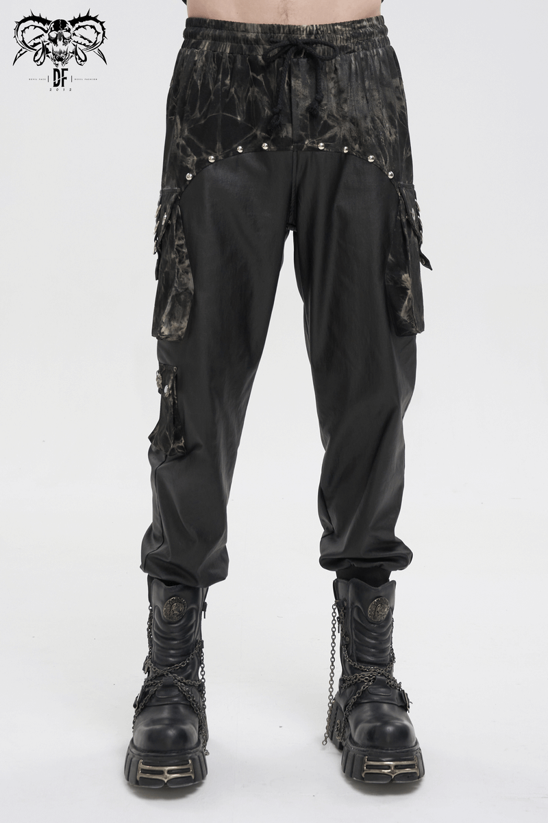 Gothic elastic waistband jogger pants with rivets and cargo pockets for a punk look.