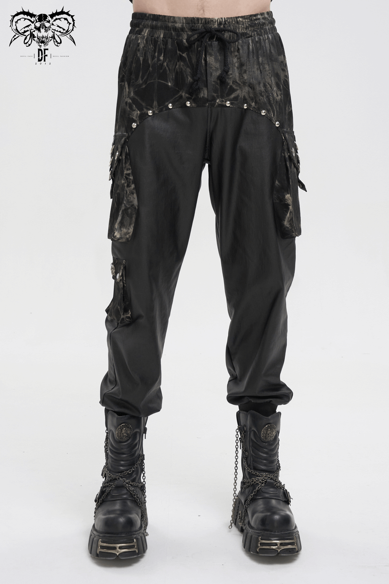 Gothic Elastic Waistband Splice Jogger Pants / Punk Rivets Loose Trousers for Men - HARD'N'HEAVY