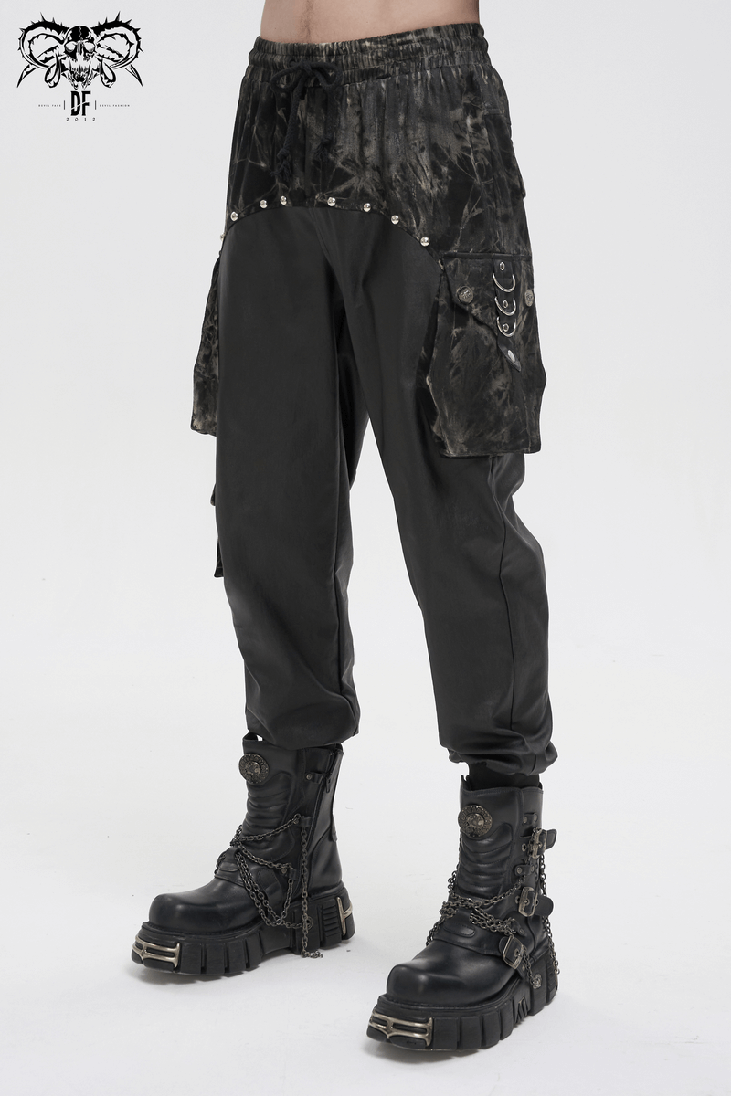 Gothic Elastic Waistband Splice Jogger Pants / Punk Rivets Loose Trousers for Men - HARD'N'HEAVY