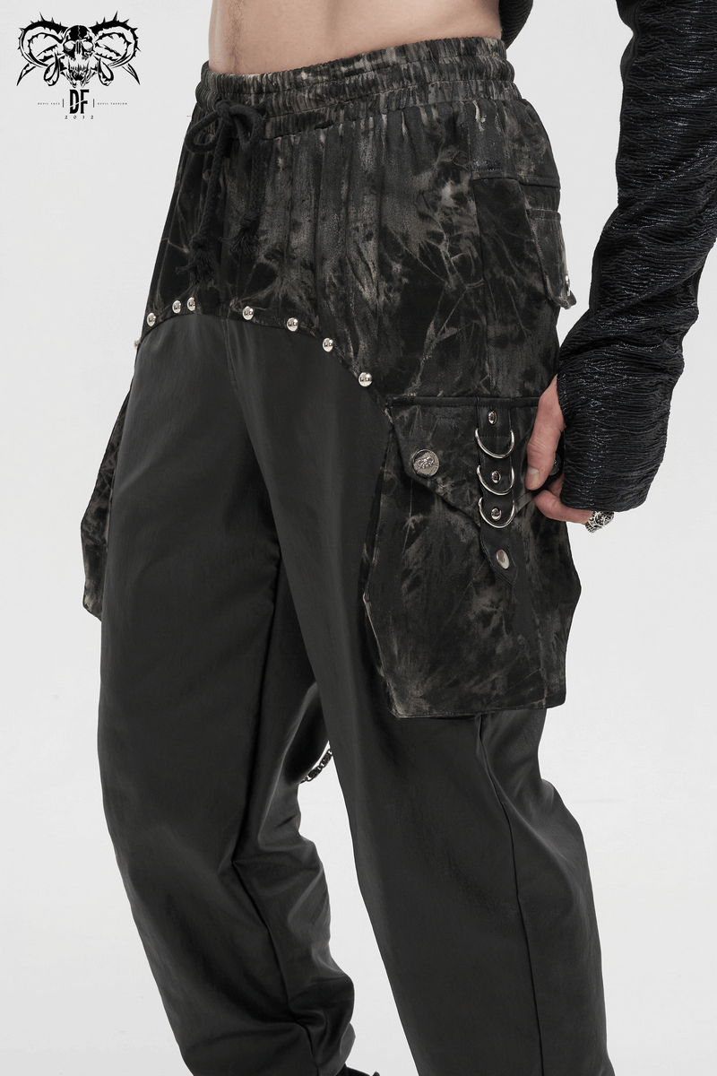 Gothic Elastic Waistband Splice Jogger Pants / Punk Rivets Loose Trousers for Men - HARD'N'HEAVY