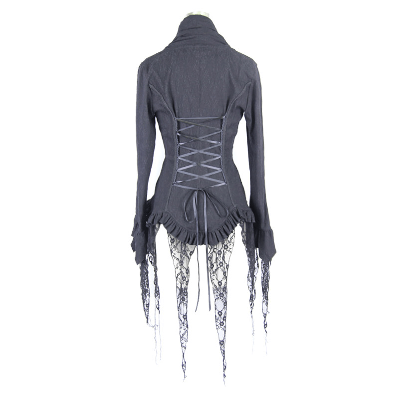 Gothic Elegant Black Deep V Shirt for Women / Vintage Long Sleeve Chiffon Blouses - HARD'N'HEAVY
