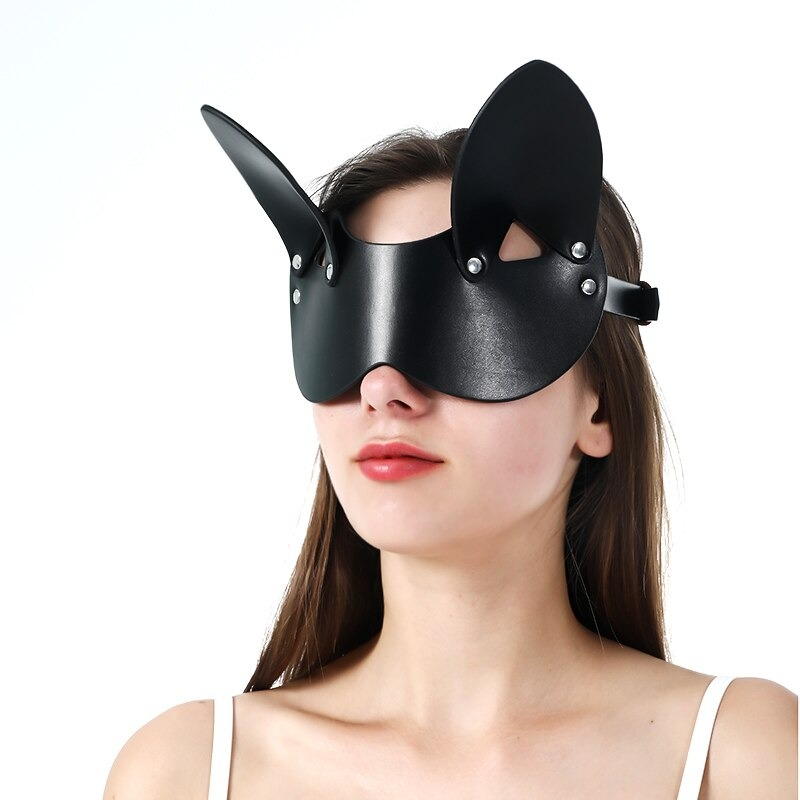 Gothic fashion leather mask for women with bunny ears, perfect for cosplay and adding mystery to outfits.