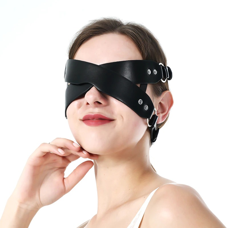 Gothic fashion leather mask for women, stylish criss-cross design for cosplay, enhancing facial features.