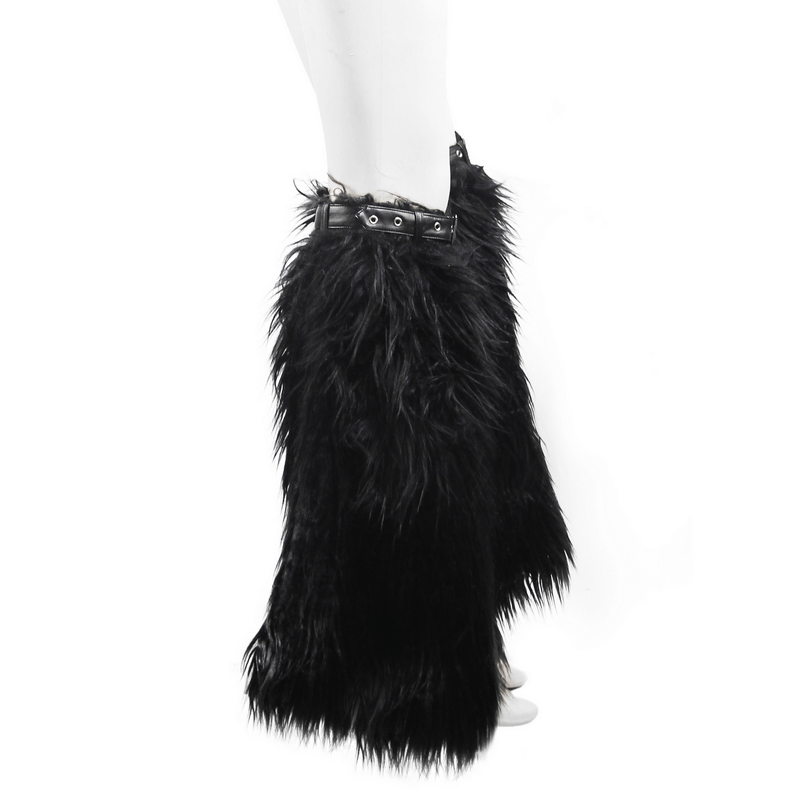 Gothic Faux Fur Adjustable Leg Warmers with Belt Straps / Women's Black Legwarmers with Rivets