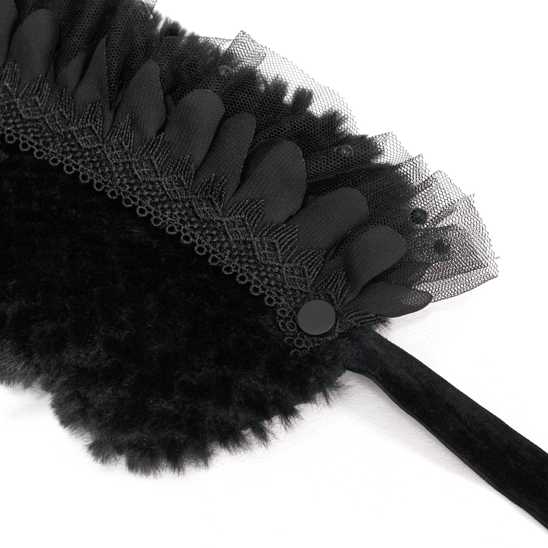 Gothic faux fur collar with lace detail and bead embellishments, perfect for adding elegance to any outfit.