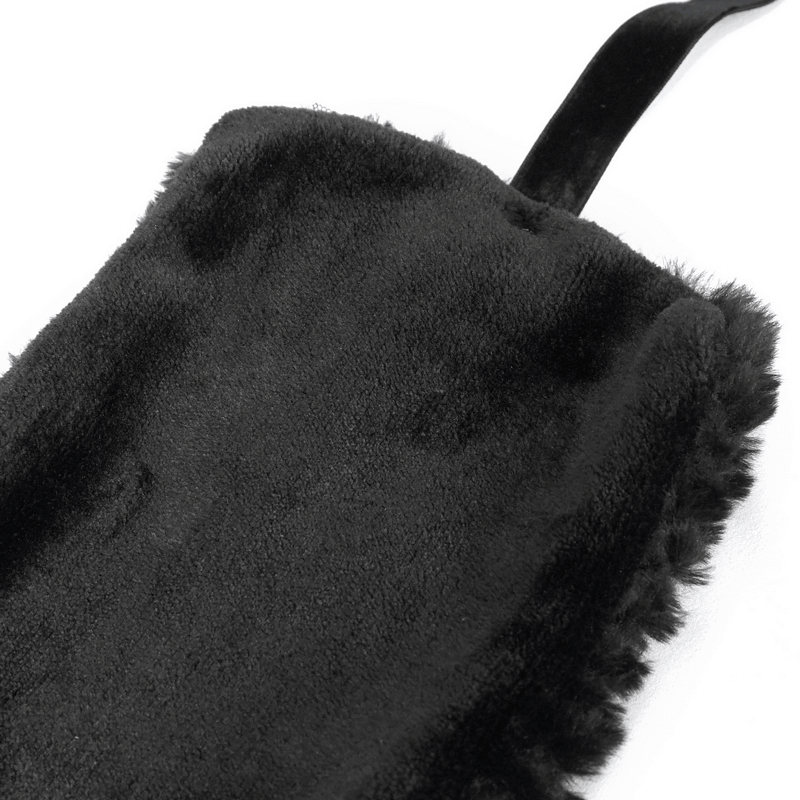 Gothic faux fur black collar close-up, featuring soft fabric and lace detailing for a stylish women's accessory.