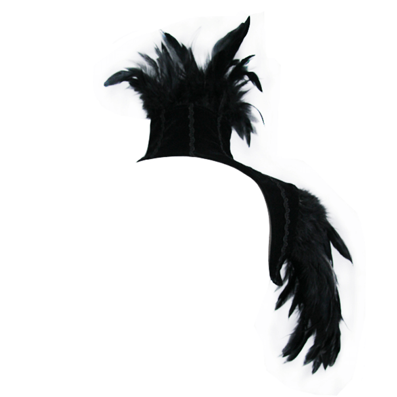 Gothic Feather Collar with Attached Shoulder Piece / Women's Velvet Collar with Decorative Hooks - HARD'N'HEAVY