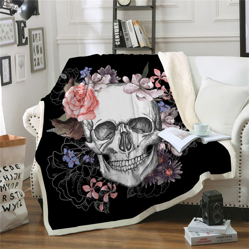 Gothic Fleece Black Pink Blanket with 3d Printed Skull / Sherpa Plush Blanket for Bed - HARD'N'HEAVY