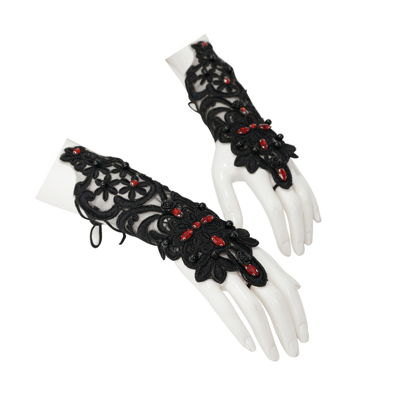 Gothic Floral Sheer Gloves / Female Lace Gloves with Beades / Elegant Accessories for Women - HARD'N'HEAVY