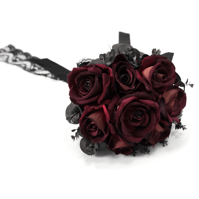 Gothic Flower Bouquet / Enchanting Black and Red Bouquet with Lace / Accessories for Ladies