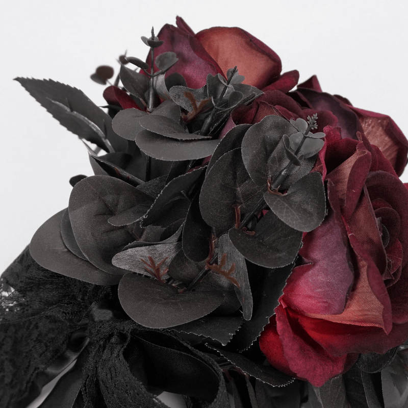 Gothic black and red flower bouquet with lace inserts, perfect accessory for a chic look.