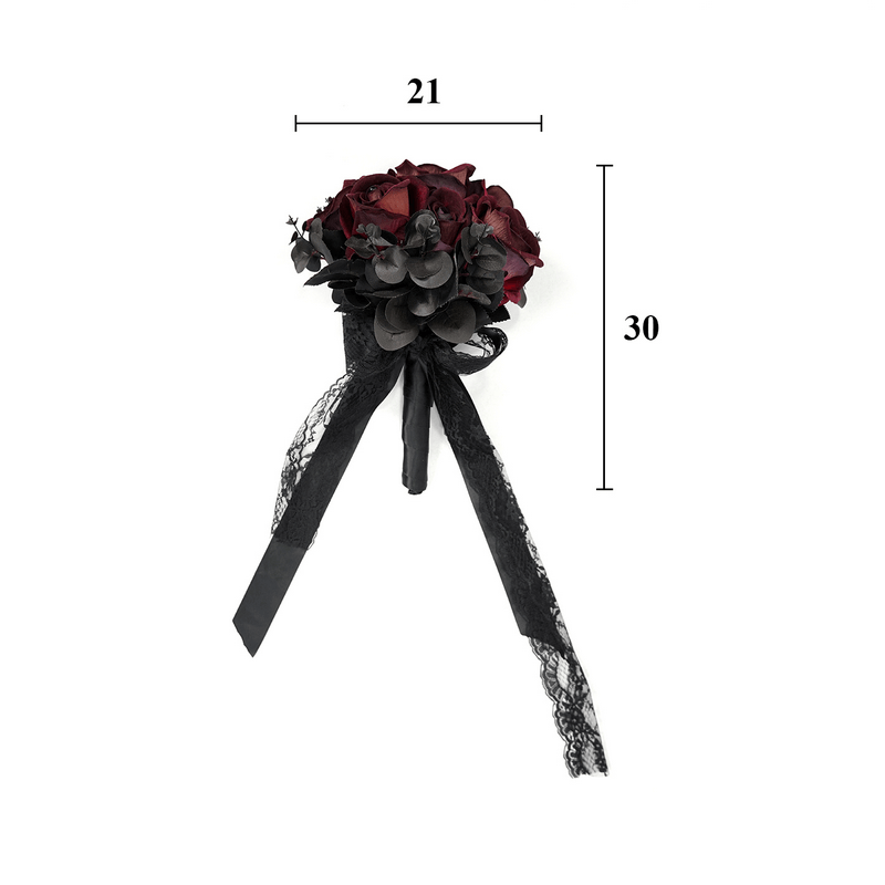 Gothic Flower Bouquet / Enchanting Black and Red Bouquet with Lace / Accessories for Ladies